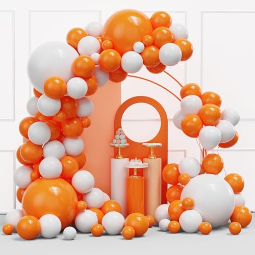 Image of YMSZ Orange Balloons Arch Kit, 134pcs Orange and White Balloons for Birthday, Graduation, Baby Shower Party Decorations