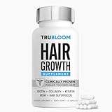 Tru Bloom Hair Growth Vitamins - 1 Month Supply. Clinically Proven to Grow Fuller, Thicker Hair. Drug-Free with Biotin, Collagen, Keratin, MSM, Zinc, D3 + Hair Superfoods