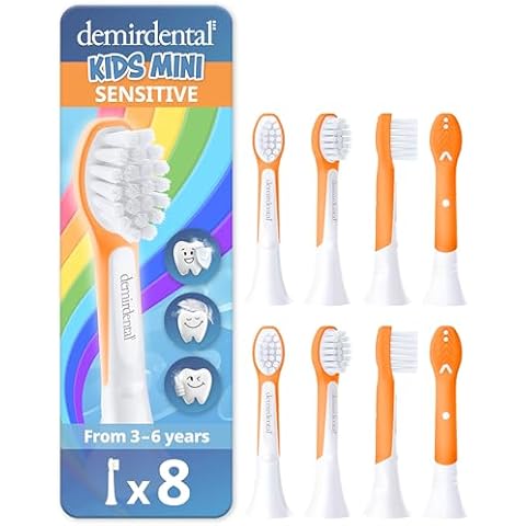 demirdental Kids Mini Toothbrush Heads Compatible with Philips Sonicare Compact Kids Toothbrush Heads - Replacement Heads Sensitive - Brush Heads from Ages 3 to 6 - Orange - Replaces HX6038-8 Pack Cover