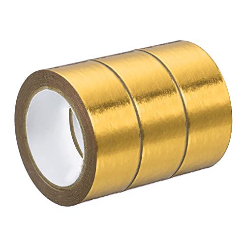 PATIKIL 15mm x 5m 金属和紙テープ 3ロール マスキング箔シール 自己接着 DIYアート クラフト包装装飾用 ゴールド