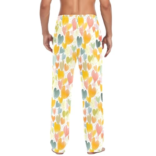 Men's Colourful Heart Pajama Pants with Pockets - Straight Fit Cotton Sleep Bottoms for Lounge & Nightwear#1423