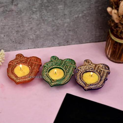 Image of Ascension 3 Shree Designer Wax Candle Deepak Special Reusable Diya Colourful Earthen Designer Diya Handmade Mitti Ke Deepak Diye Terracotta Decorative Diwali Deepak