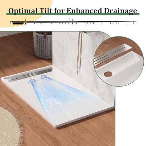 Findepot 60 x 36 x 1.3 inches Zero Threshold SMC Shower Pan for Wheel Chair Access, Rectangle Non-Slip Shower Base with Stainless Steel End Drain Cover and 3-Sided Aluminum Waterproof Strip, ‎Black - Thumbnail 4