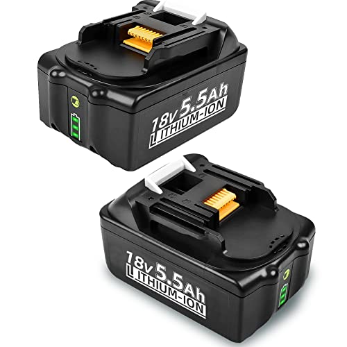 2 Stück Für Makita Akku 18V 5.5Ah Grosse Kapazität Ersatzakku für Makita BL1850B BL1860B BL1860 BL1850 BL1830 BL1840B BL1845 BL1835 BL1815 LXT-400 194204-5 mit LED Indikator Cover