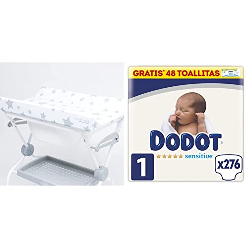 Plastimyr Bañera plegable Lea - Bañera plegable, color Bañera Plegable Estrella Fondo Blanco & Dodot Pañales Bebé Sensitive Talla 1 (2-5 kg), 276 Pañales + 1 Pack de 48 Toallitas Gratis Cuidado