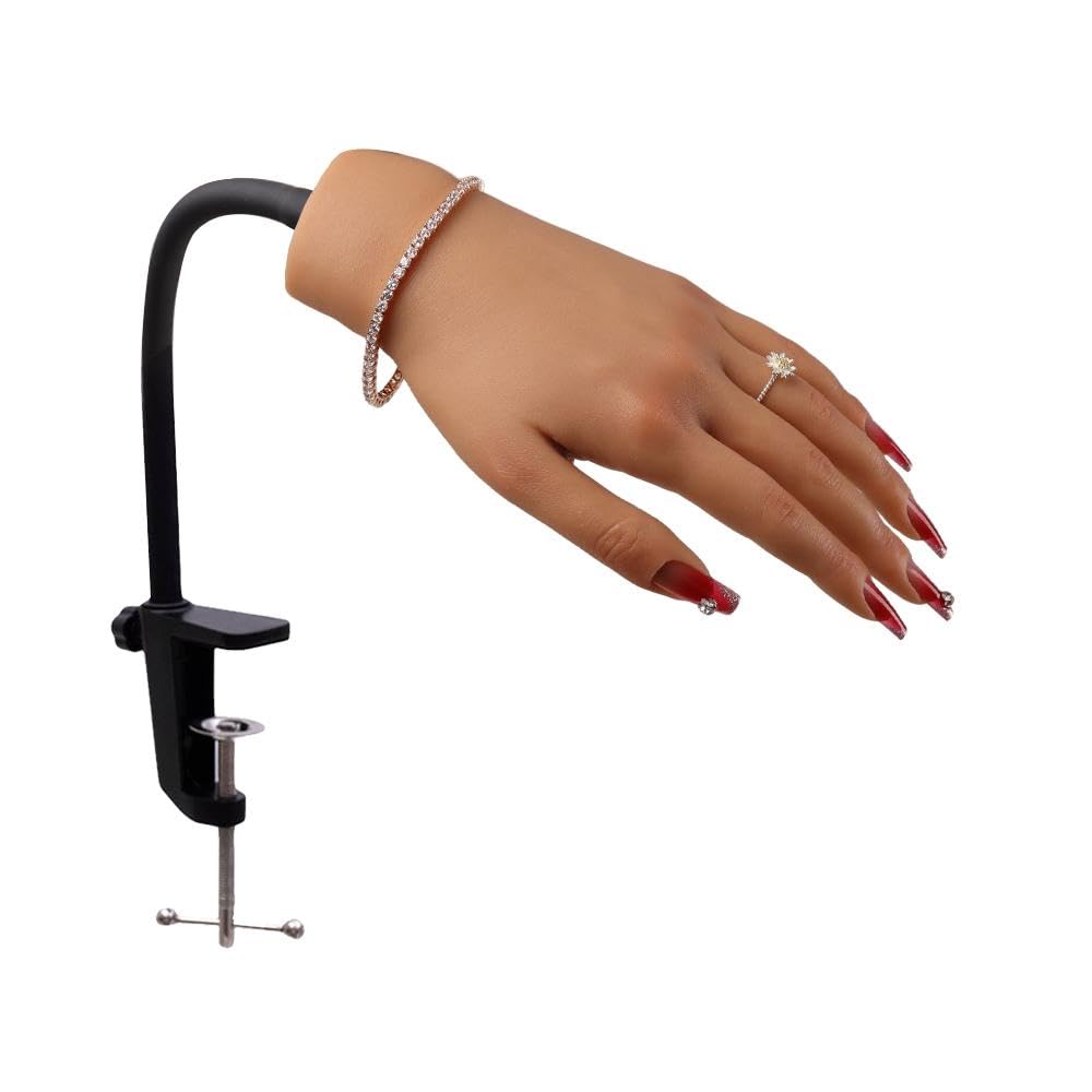 KnowU Main d'entrainement Manucure avec Support, Nail Practice Training Hand, Main d'entraînement Pour Ongles en Acrylique, Fausse Main, Mains d entrainement Ongles, la gauche