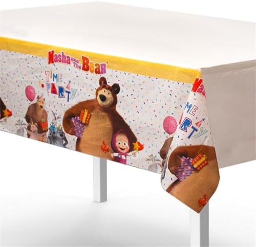 Mighty Mojo Masha and The Bear Table Cloth - Vibrant Table Cover for Kids' Parties, Birthdays, and Celebrations and Eye-Catching Decor - Officially Licensed