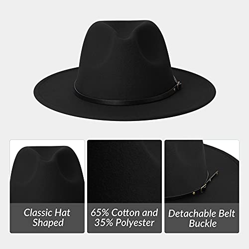 Image of jingsha Fedora Hats for Men & Women Wide Brim Fedora Felt Panama Hat Men's Dress Hats with Belt Buckle