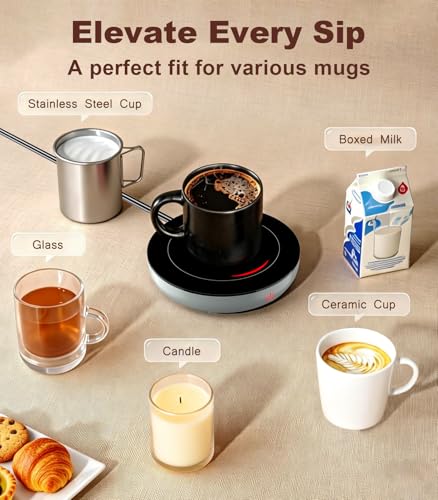 Image of Kepwam Coffee Mug Warmer for Desk, 3-Temp Fast Heating Cup Warmer with 6H Auto Shut Off, LED Light & Smart Candle Warmer for All Beverages, Ideal Gifts for Women Men