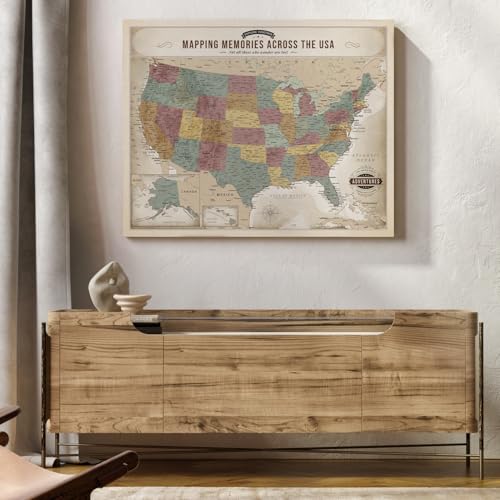 Image of DECORARTS - Vintage Soft Pastel USA Map Canvas Wall Art, United States Maps for Wall Decor, Hand-Stretched Giclee Print, Living Room Dining Office Home Decor, Ready to Hang,Handcrafted in USA,30x24''