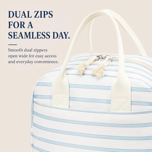 Image of LOVELYWIND Lunch Box for Women, Insulated Lunch Bag, Blue Stripe Tote