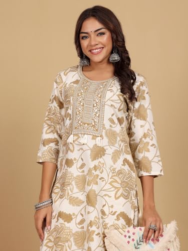 Image of Varanga Women-Gota Detailed Ethnic Floral Printed Kaftan & Trouser