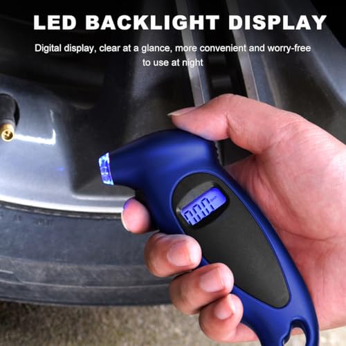 Image of KVAEY Digital Tire Pressure Gauge, 150 PSI 4 Settings Accurate Tire Gauge with Non-Slip Grip, Backlight LCD Tire Pressure Gauge Reader Checker Tool for Car Truck Bicycle Motorcycle (Blue)