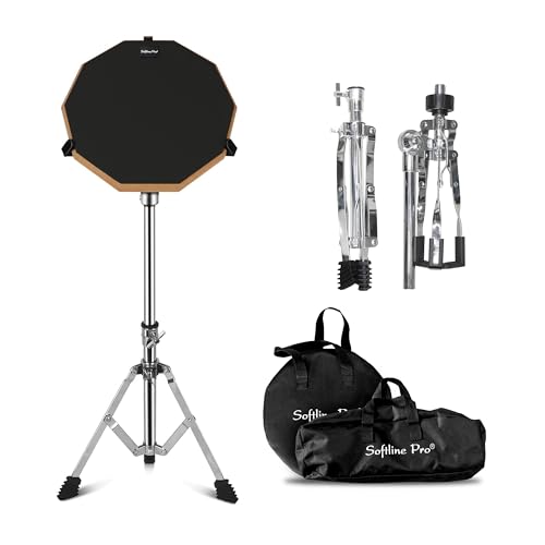 Image of Softline Pro SP-DPPK-Kit 12 inch & 10 Corners Dumbed Drum Practice Pad Kit, Double Side with Stand & Bag (SP-DPPK-40-Kit- Black)