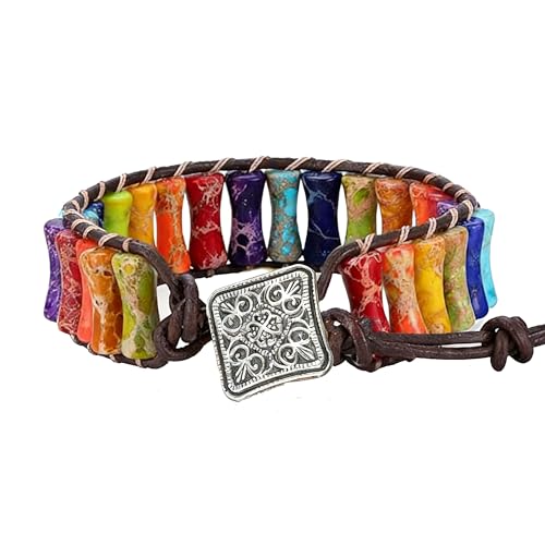 Image of Plumiss Women Boho Handmade Natural Stone Crystal Leather Bead Wrap Bracelets Collection