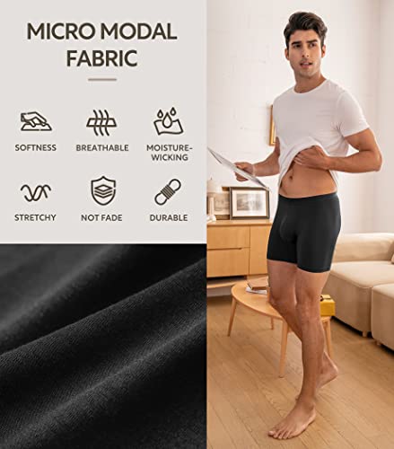 David Archy Men's Underwear Micro Modal Dual Pouch Trunks Ball Pouch Bulge Enhancing Boxer Briefs For Men 3 Pack(L, Black) #TOP4