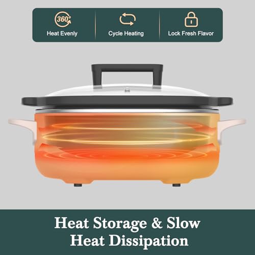 Image of MAGNIFIQUE 6 Quart Programmable Slow Cooker Removable Healthy Nonstick Pot - Small Kitchen Appliance for Family Dinners - Serves 6+ People - Heat Settings: Keep Warm Pink