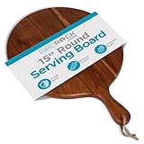 BIRDROCK HOME Acacia Wooden Cheese Serving Board with Handle - Charcuterie, Appetizers, Kitchen Platter, Grazing Board, Pizza, Meat, Bread, Cutting, Party, Food Display Tray - Espresso, 15', Round