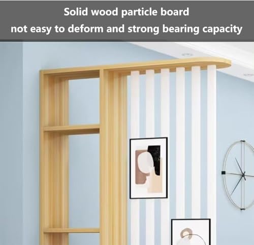 Image of MKH KRAFTS- Premium Wooden Room Divider Handcrafted Natural Wood Partition with Woven Cane Panel Decorative Space Separator for Living Room Bedroom Office (72 x 48 Inch (Iron- 7 Rodes))