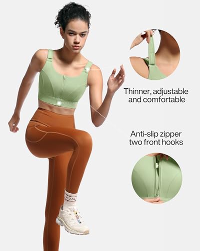 Image of High Impact Sports Bras for Women Adjustable Zip Front Full Coverage and Lift Padded Compression Bra (X-Large, Lime Green New)