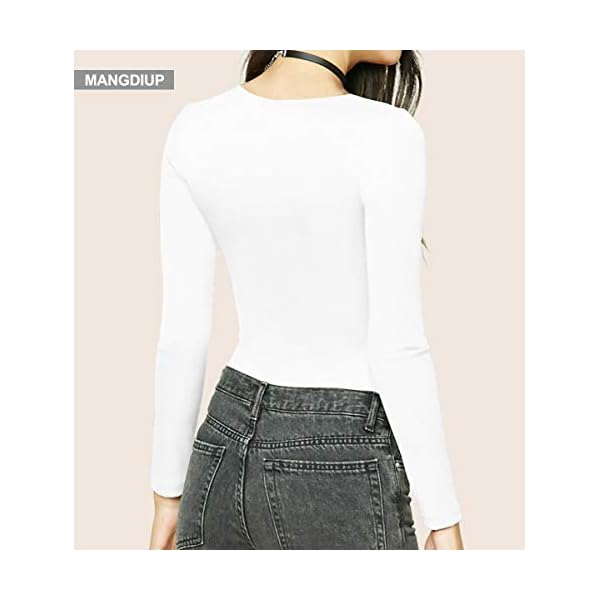 MANGDIUP-Womens-Round-Collar-Long-Sleeve-Elastic-Bodysuit-Jumpsuit MANGDIUP Women's Round Collar Long Sleeve Elastic Bodysuit Jumpsuit(White, XXXL)