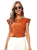 Milumia Women's Casual Ruffle Cap Sleeve Blouse Crewneck Keyhole Button Shirt Tops Burnt Orange Large