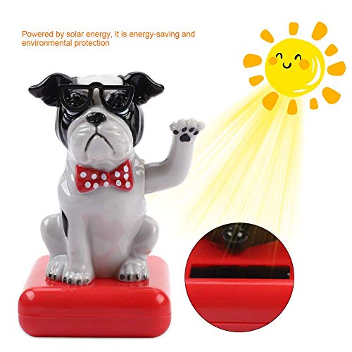 Solarbetriebener Schaukelhund, fröhlicher, liebenswerter Winkehund mit Schwingarm, Auto-Armaturenbrett, Wackelkopf-Dekoration, niedlicher Hund, schüttelndes Ornament, (Black White Dog)