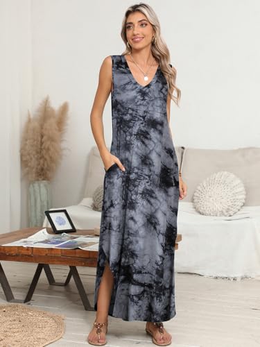 Image of BELAROI Womens Plus Size Maxi Dress Sundress Summer Casual Sleeveless V Neck Pockets Beach Swimsuit Coverup Loose
