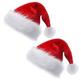 JNYVE 2 Pack Santa Hat for Adults: Christmas Hat Unisex Velvet Classic Xmas Hats for New Year Holiday Party