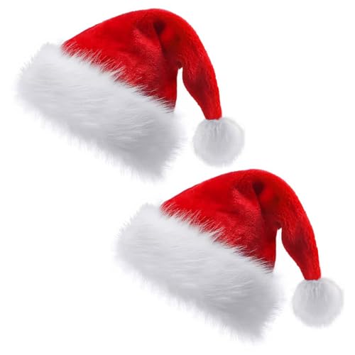 JNYVE 2 Pack Santa Hat for Adults: Christmas Hat Unisex Velvet Classic Xmas Hats for New Year Holiday Party