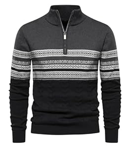Genfien Pull Homme en Tricoté 1/4 Zip Pullover Sweater Pull d'hiver Manches Longues Chaudes Pulls pour Homme Tricoté Pull Chandails de Noël pour Hommes