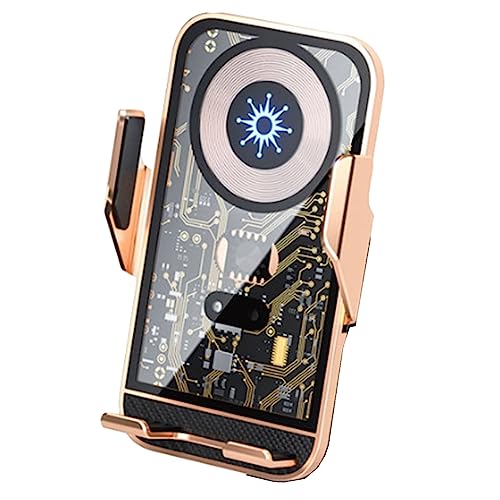 Sctecoau Cargador de Coche InaláMbrico con SujecióN AutomáTica, Soporte de VentilacióN, Carga RáPida de 15 W, Soporte para TeléFono para Cargador iOS 14/13/12, Universal, Dorado