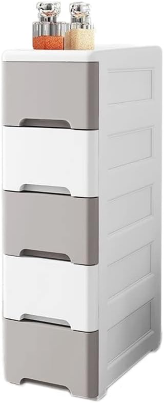 Cabinet Drawer Storage 5 Layers Drawer Storage Organizer for Kitchen Bedroom Bathroom Living Room Toilet Rack with Wheels 20CM Grey/White