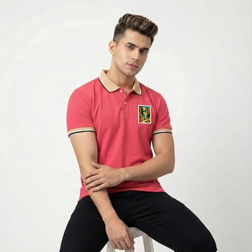 Image of Men's Regular Fit Solid Half Sleeve Casual Tipping Collar Polo T-Shirt