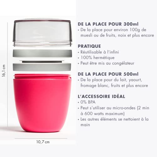 mymuesli Strawberry Cheesecake BIO Müsli mit Butterkeks & fruchtigen Erdbeeren (575g) + Mepal Müsli-Becher (500 ml Becher & 300 ml Deckel) Joghurt-Becher - To Go (2Go) – für Mikrowelle & Spülmaschine