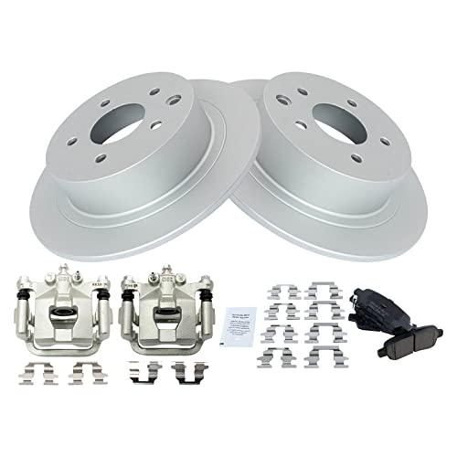 Image of TRQ Rear Brake Pad and Rotor Set Ceramic Solid Rotors Calipers