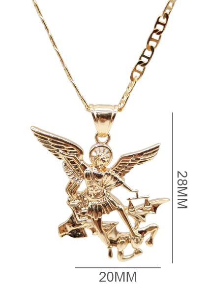 14K Gold Plated Archangel Saint Michael Necklace 22" LONG-28x20mm / 14k Oro Laminado Arcángel San Miguel Cadena 22" Largo - RAYSET14-G2