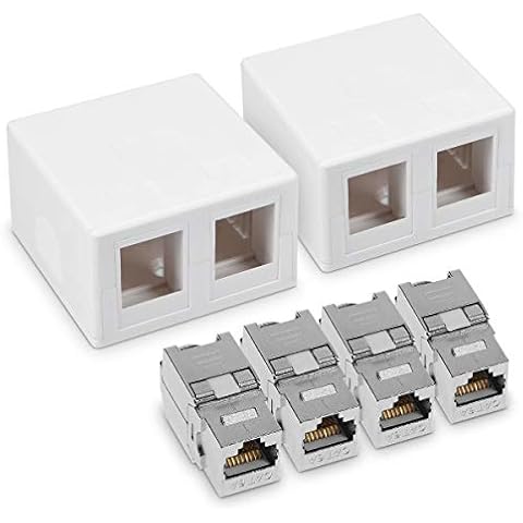 kwmobile 2x CAT 6A Aufputz Netzwerkdose inkl. 4x Keystone Module - 2 Port RJ45 Buchse 10 Gbit/s - Netzwerk LAN Aufputzdose Internetdose Set in Weiß Cover