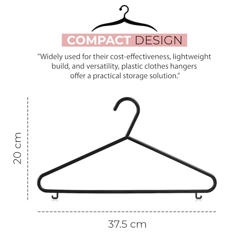 Roe Tenpo Coat Hangers, 25 Pack, Black | Adult Plastic Clothes Hangers for Clothes | Durable & Lightweight | Non-Slip, Space-Saving Design for Shirts, Jackets, Trousers & More (25 Pack)