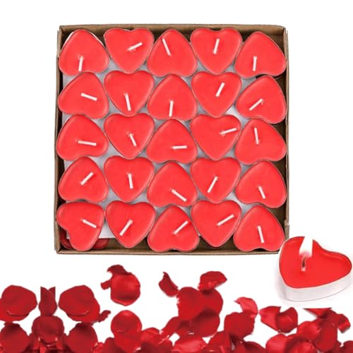 EIH1 50 Bougies en Forme de cœur romantique et 1000 petale de rose Forme de Coeur Bougies bougie coeur Bougies Romantiques pour fêtes mariages Saint-Valentin