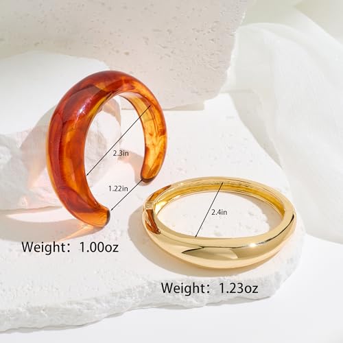 Chunky Bangles Bracelets for Women Cuff Dainty Acrylic Gold Wide Minimalist Jewelry Statement Colorful Resin Bangles for Party or Gifts Style-4 — view 2