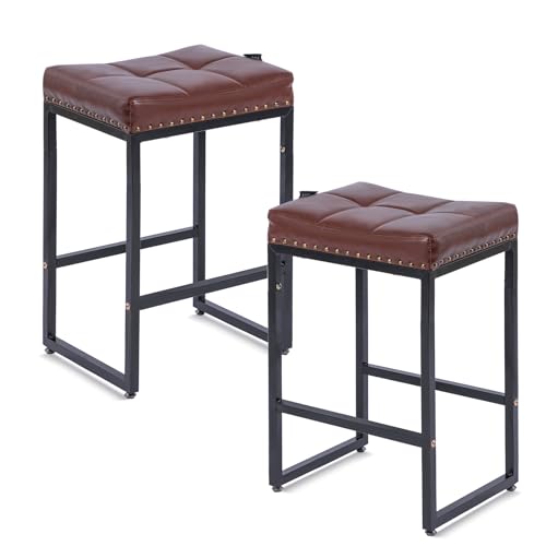 Purgreen Juego de 2 taburetes de bar de 24 pulgadas de altura, modernos y duraderos taburetes de cocina con elegante base de metal, taburetes de piel sintética para encimera de cocina o isla