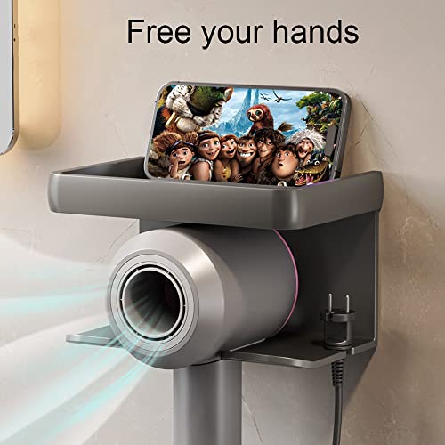 Hosoncovy 2 Tier Hair Dryer Wall Mount Holder Hair Dryer Wall Hanger Toiletries Wall Storage Toiletries Wall Shelf for Dyson Supersonic Hair Dryer,Universal for Hair Dryer (Grey) - Image 4