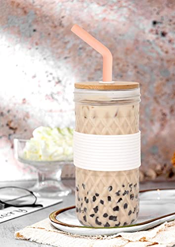 Anotion Mason Jar Lids With Straw Hole, 4 Large Mason Jar Lids, Reusable Bamboo Mason Jar Drinking Lids For Wide Mouth Mason Jar With 4 Reusable Straw For Coffee Boba Cup #TOP3
