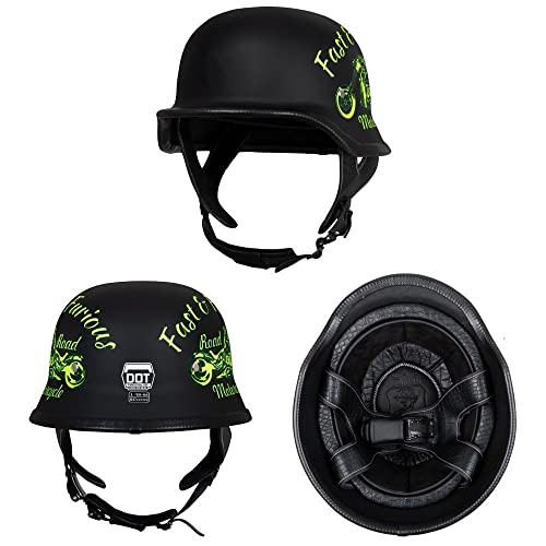 German Style Motorcycle Retro Half Helmet 100% Dot Approved Cap Half Shell Helmet Mens Womens Half Open Helmet With Adjustable Quick Release Buckle Cap Half Shell Helmet+Goggles #TOP4