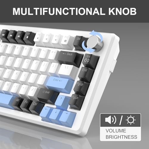 Image of MageGee 75% Mechanical Gaming Keyboard, Compact Blue Backlit Wired Gaming Keyboards with Brown Switches, EVA Foam, Knob Control, STAR75 Portable NKRO PC Gaming Keyboard - White & Blue