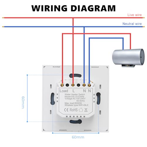 Tiardey WiFi Smart Heizung Timer Schalter Wand Touch Kessel Schalter Kompatibel mit Alexa, Home, Smart Life APP (Weiß, 40A 8000W)
