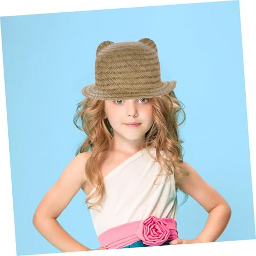 Toyvian Compact Straw Sun Hat for Boys and Girls Cute Woven Bucket Hat Wide Brim for Beach Pool and Outdoor Activities Uv for Boys and Girls Beige4