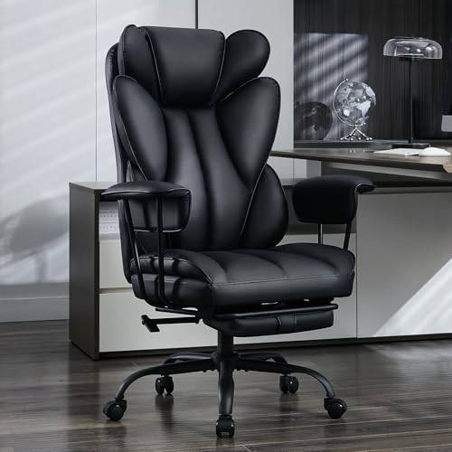 Image of amseatec Big and Tall Office Desk Chair - Wide Ergonomic Executive with Footrest, High Back Lumbar Support Reclining Gaming Computer Chair for Heavy People (Black)