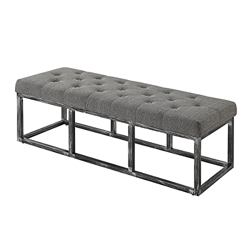 24Kf Upholstered Tufted Long Bench With Metal Frame Leg, Linen Bench Ottoman With Padded Seat-Granite #TOP1